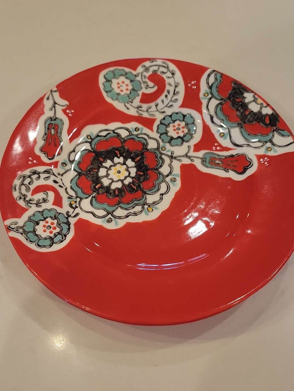 Anthropologie Red Floral Salad Plates